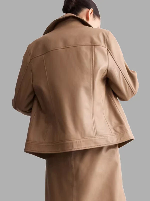 Jaeger Brown Leather Biker Jacket