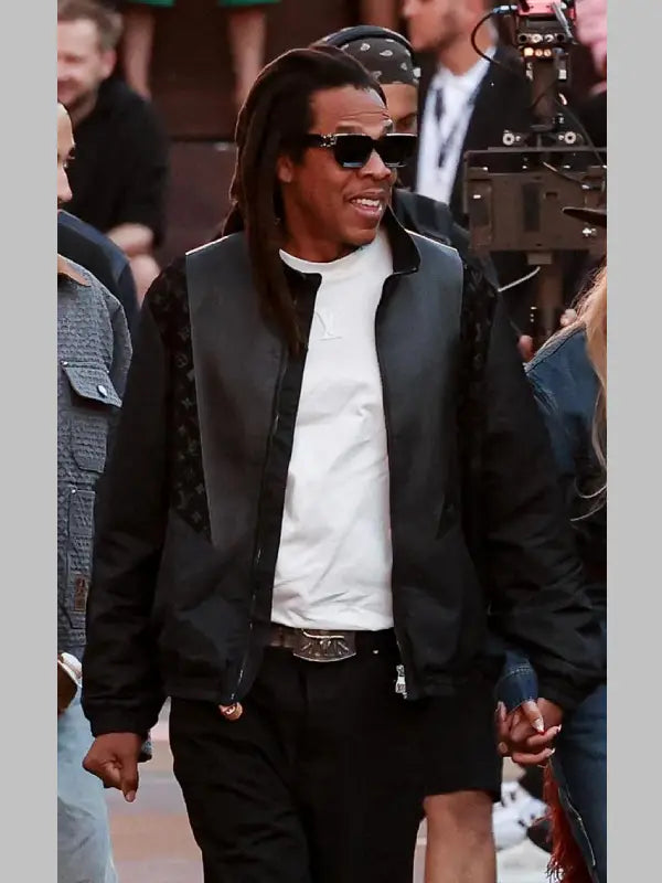 Jay-Z LV Leather Mix Track Jacket Black