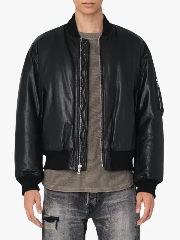 John Elliot Leather Bomber Jacket Black
