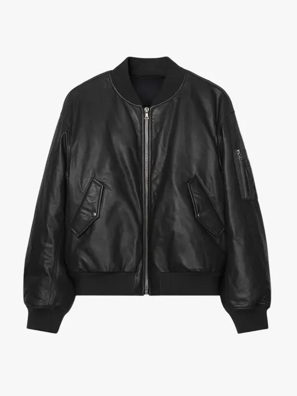 John Elliott Black Leather Andes Bomber Jacket