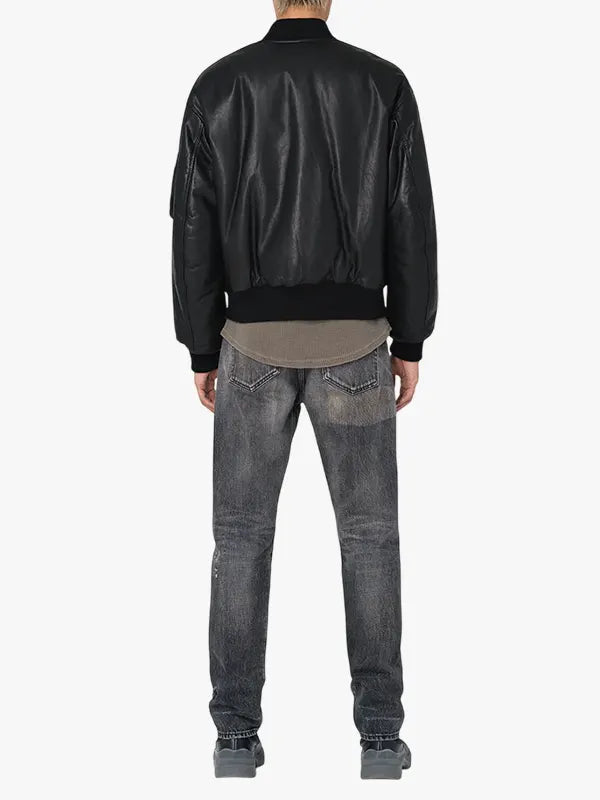 John Elliott Black Leather Bomber Jacket