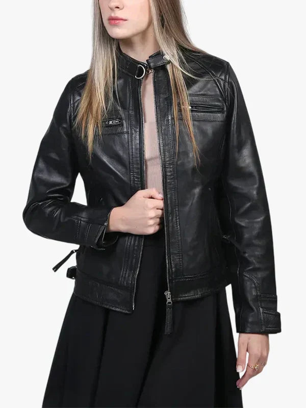 Johnson Women Cafe Racer Leather Jacket
