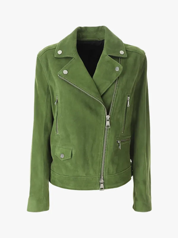 Karl Lagerfeld Green Zipper Leather Jacket