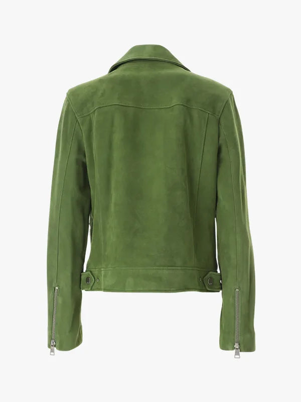 Karl Lagerfeld Green Zipper Leather Jacket