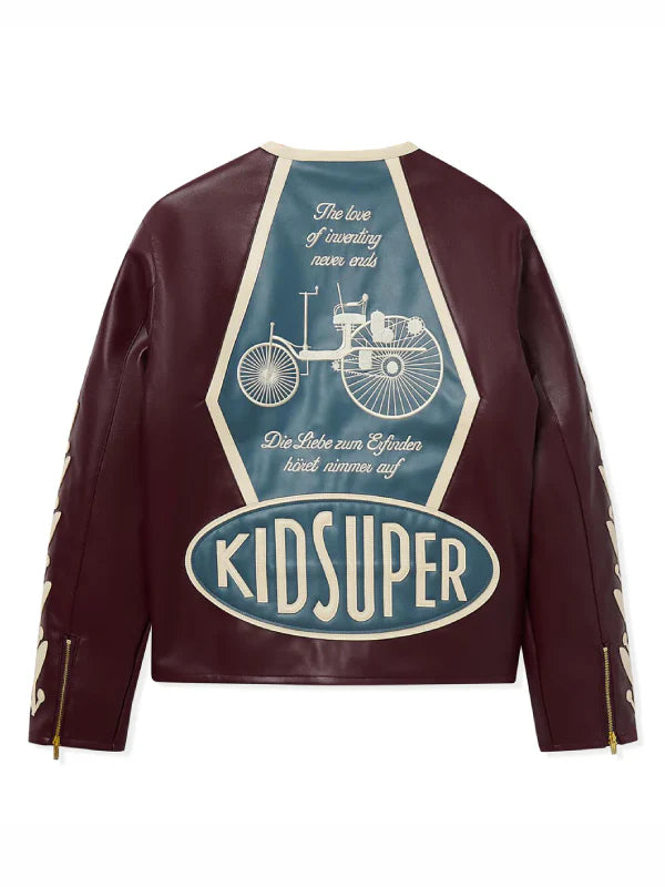KidSuper X Mercedes Benz Leather Racer Jacket Burgundy