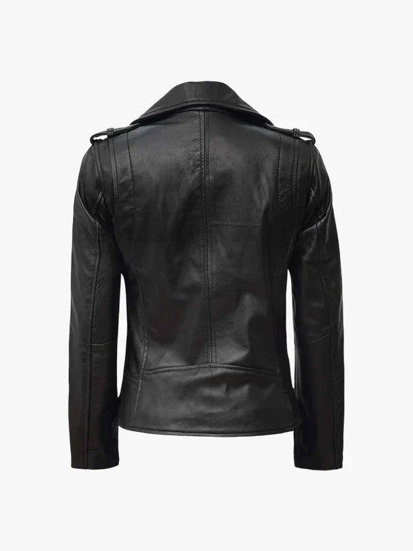 Kirsten Asymmetrical Black Leather Motorcycle Jacket