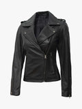 Kirsten Black Asymmetrical Leather Motorcycle Jacket
