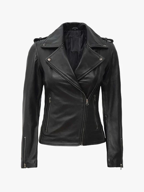 Kirsten Women’s Black Asymmetrical Leather Motorcycle Jacket