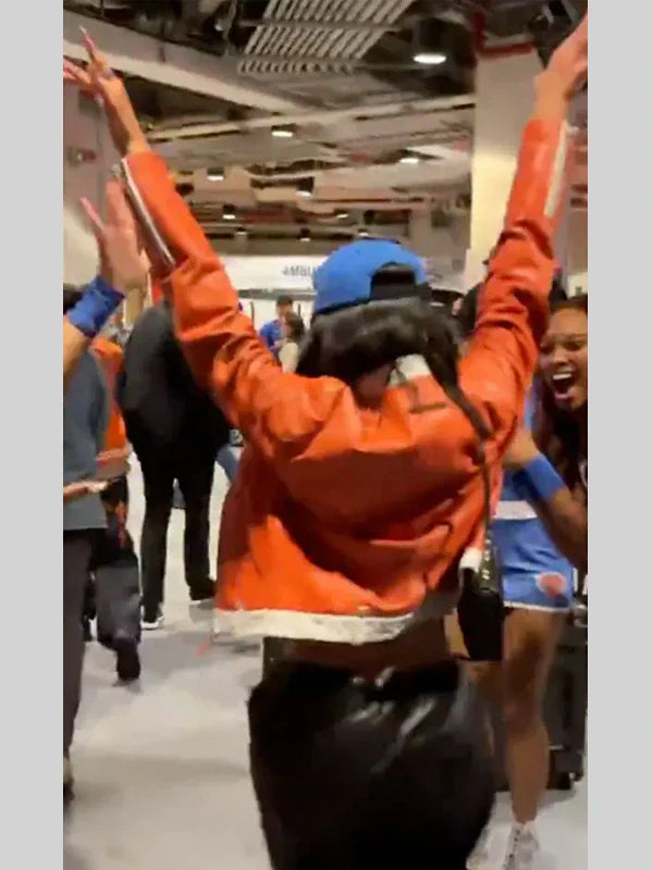 Kylie Jenner Knicks Game 5 Orange Jacket