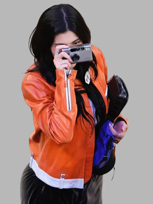 Kylie Jenner Orange Leather Jacket