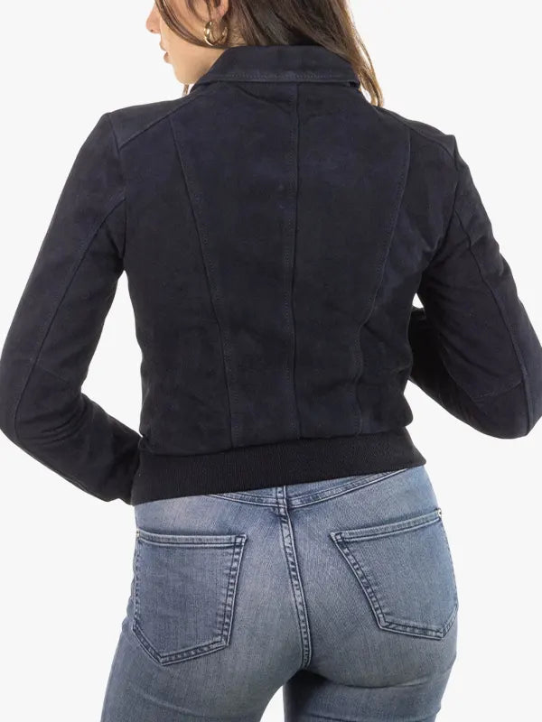 Ladies Blue Suede Bomber Jacket – Polo Edition