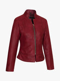 Ladies Burgundy Fitted Leather Jacket