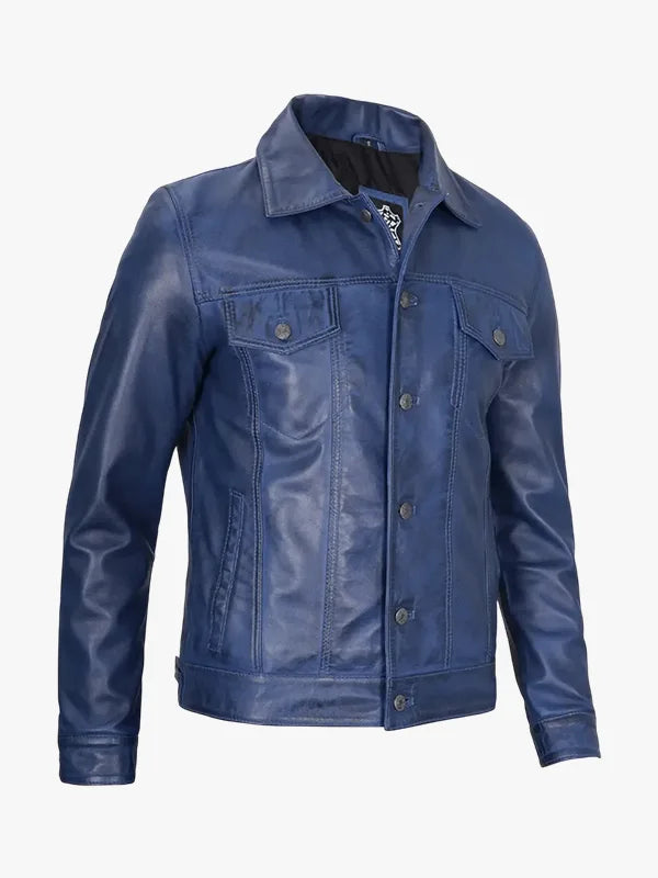 Lambskin Blue Waxed Leather Jacket