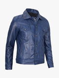 Lambskin Blue Waxed Leather Jacket