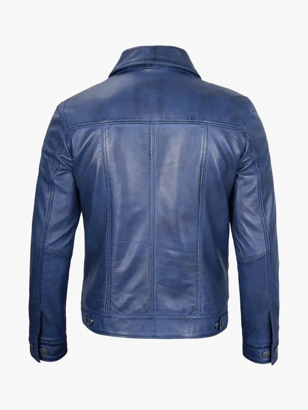 Lambskin Blue Waxed Trucker Leather Jacket