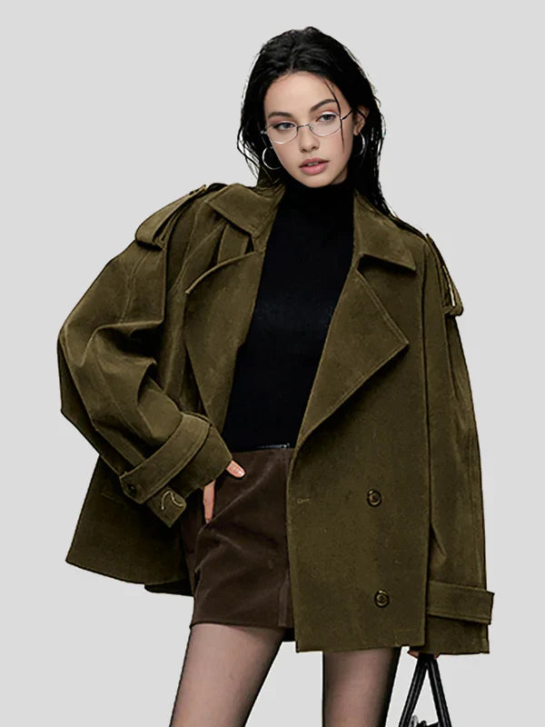 Lapel Loose Suede Jacket Green