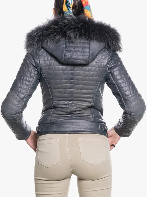 Lasmara Quilted Down Leather Jacket for Women – Blue