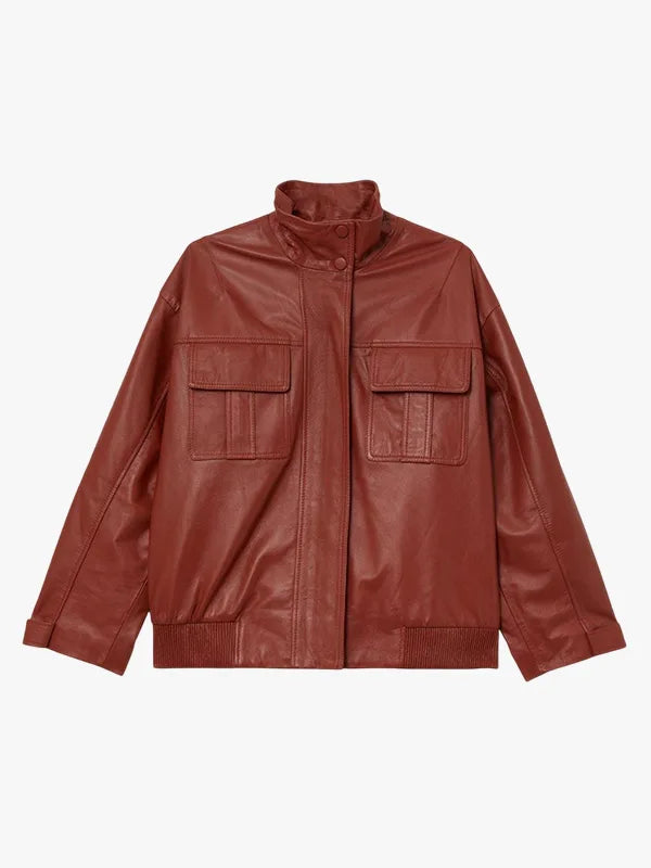 Leather Cargo Pocket Bomber Jacket