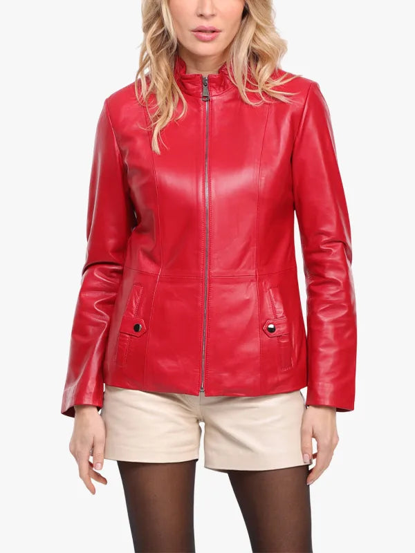 Leather Red jacket Woman Lakes