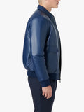 Leather Shirt Style Collar Bomber Blue Jacket