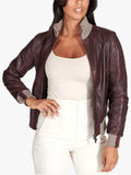 Leather bomber jacket women leather bomber Bordeaux leather bomber G155