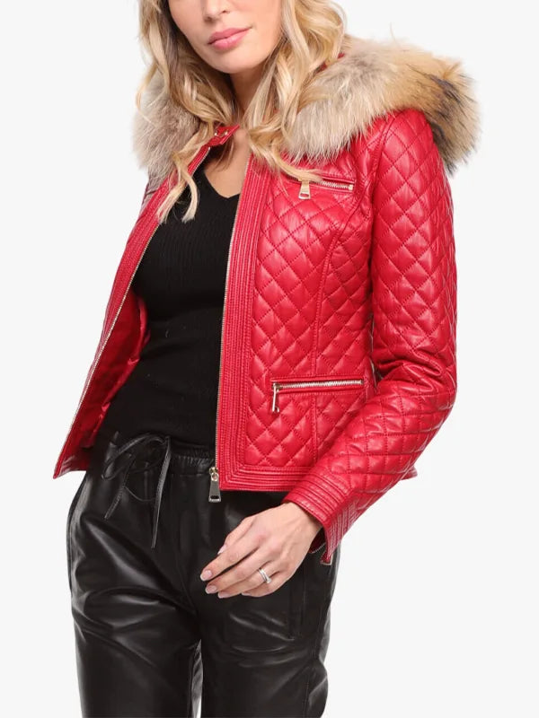 Leather jacket Red Women's Lamb Latest Guignard