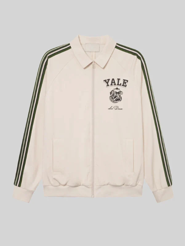 Les Deux Yale Bulldog Green Striped Track Jacket Ivory