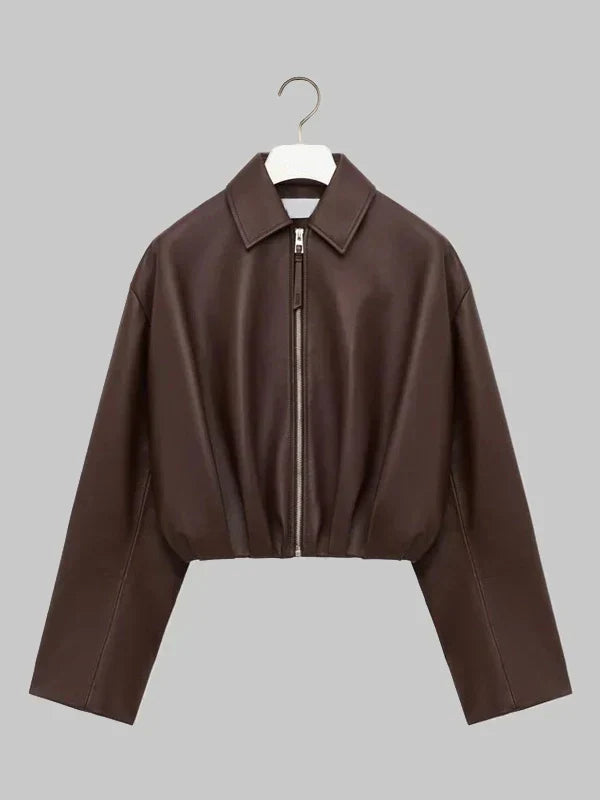 Loewe Draped Leather Jacket Brown
