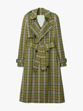 Long Check Stretch Linen Trench Coat