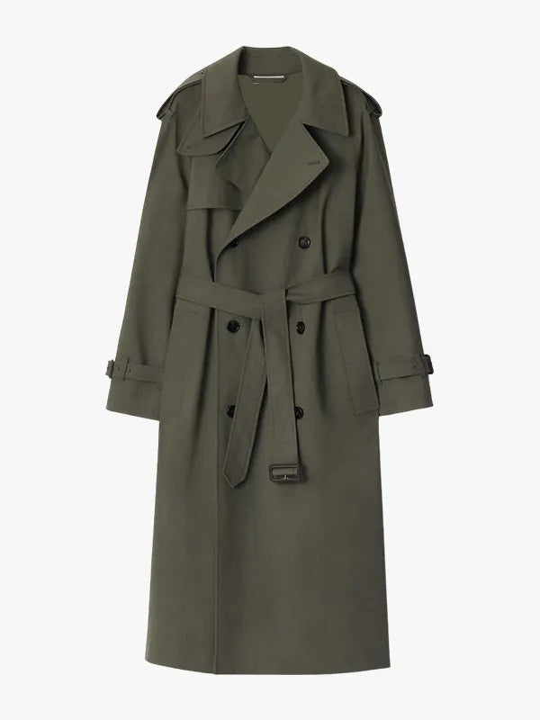 Long Stretch Wool Trench Coat