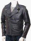 Musbury Navy Leather Biker Jacket