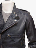 Musbury Navy Leather Biker Jacket