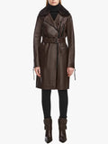 MIDWAY Women's Leather Trench Brown Coat