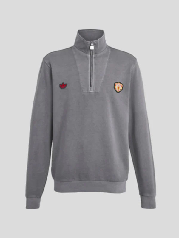 Adidas Man United Terrace Icons Quarter Zip Jacket Grey