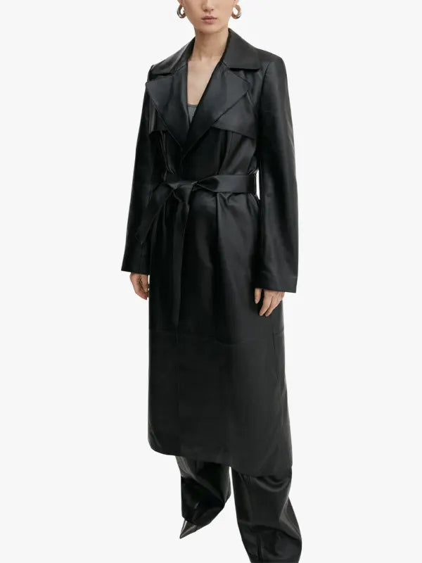 Mango 100% leather trench Black coat