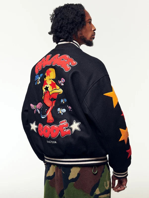 Mark Bode Palace x Cheech Wizard Varsity Jacket Black