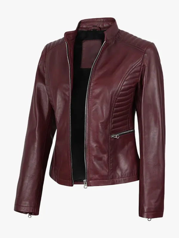 Maroon Slim Fit Leather Jacket