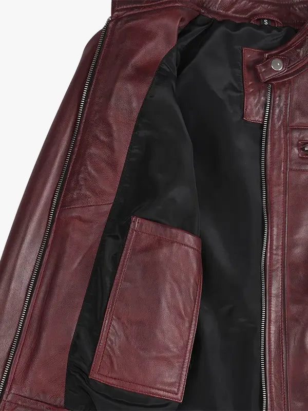 Maroon Womens Real Lambskin Leather Motorcycle Jacket