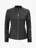 Maude Women’s Black Textured Cafe Racer Leather Jacket