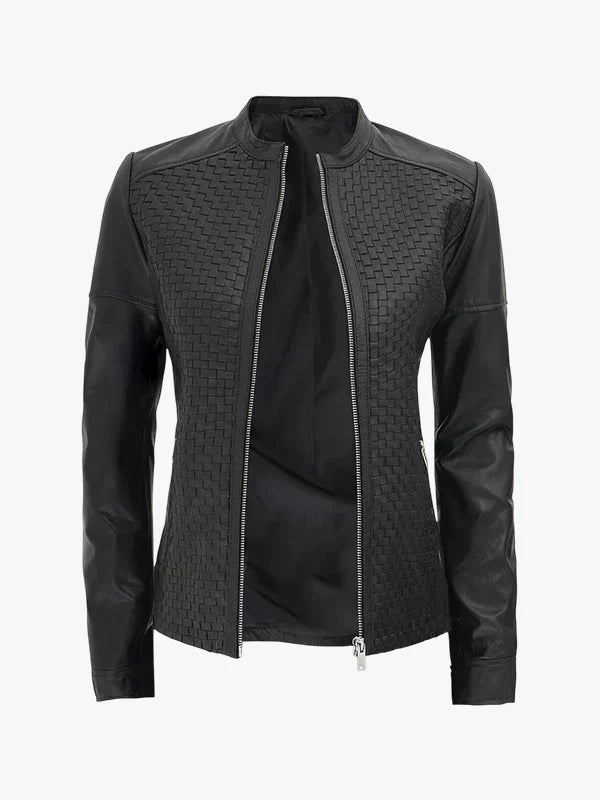 Maude Women’s Textured Cafe Racer Leather Jacket