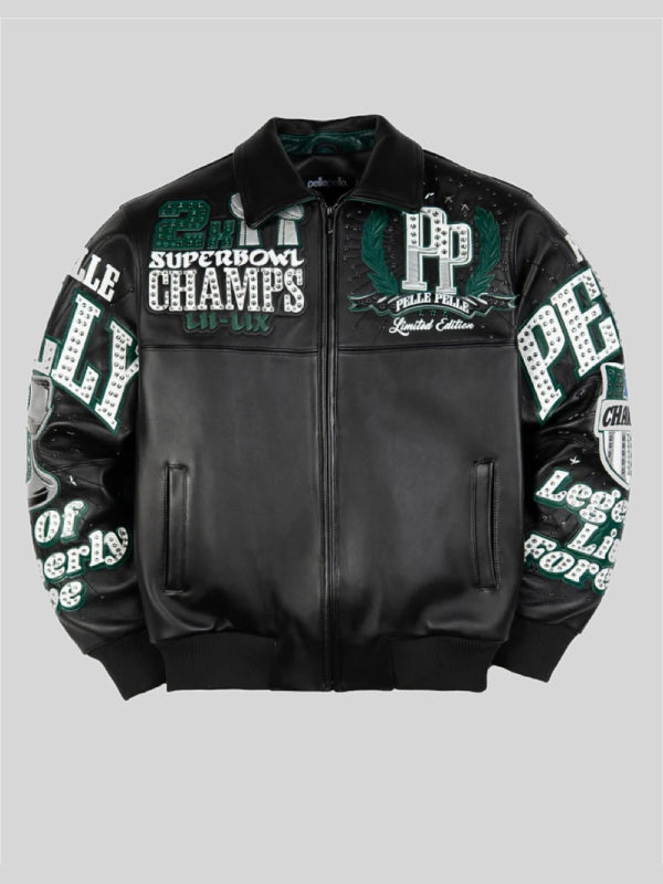 Meek Mill Eagles Pelle Pelle Leather Jacket Black