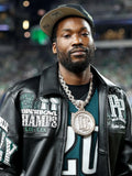 Meek Mill Pelle Pelle Eagles Leather Jacket Black