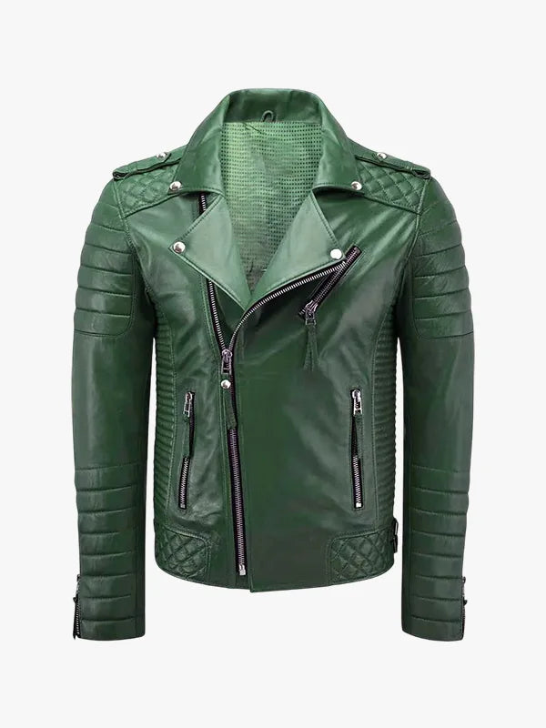 Men Biker Jacket Green