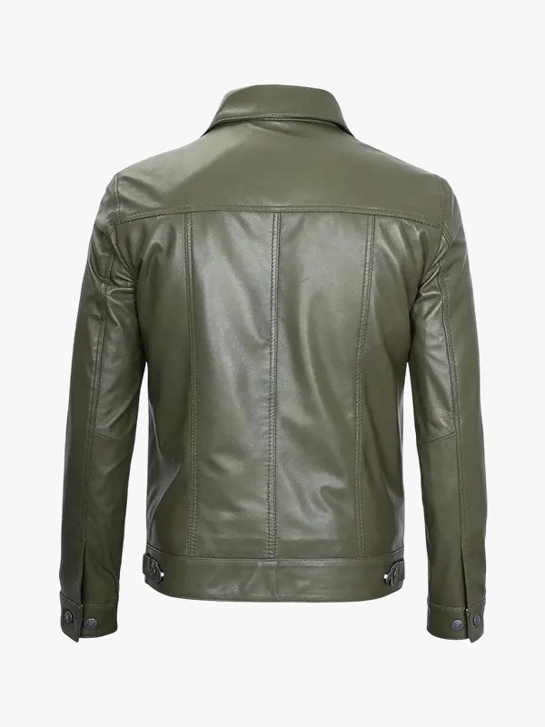 Men Fernando Olive Green Real Trucker Leather Jacket