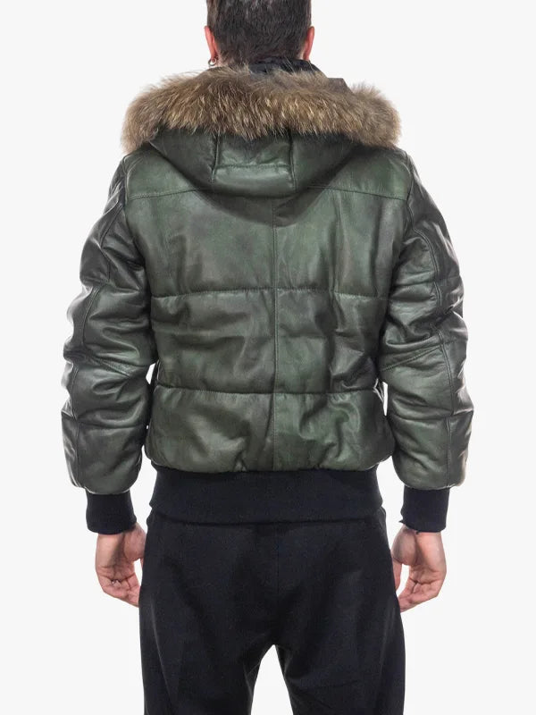 Men Olive Green Boston Down Jacket