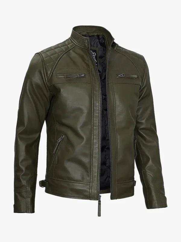 Men Quilted Shoulder Green Jacket