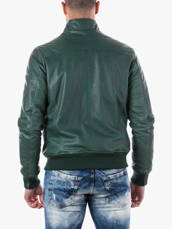 Men Thin Green Lamb bomber Jacket