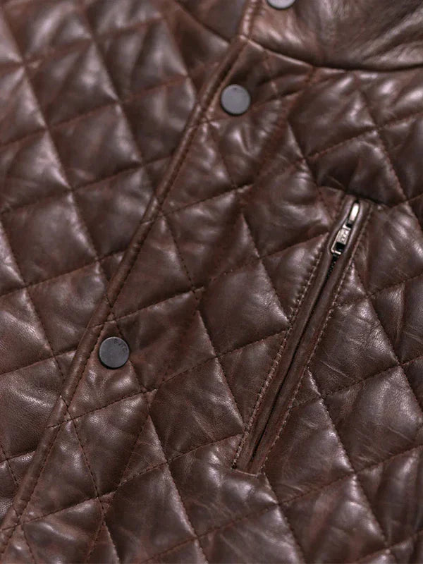 Men Highlands Quilted Brown Leather Jacket