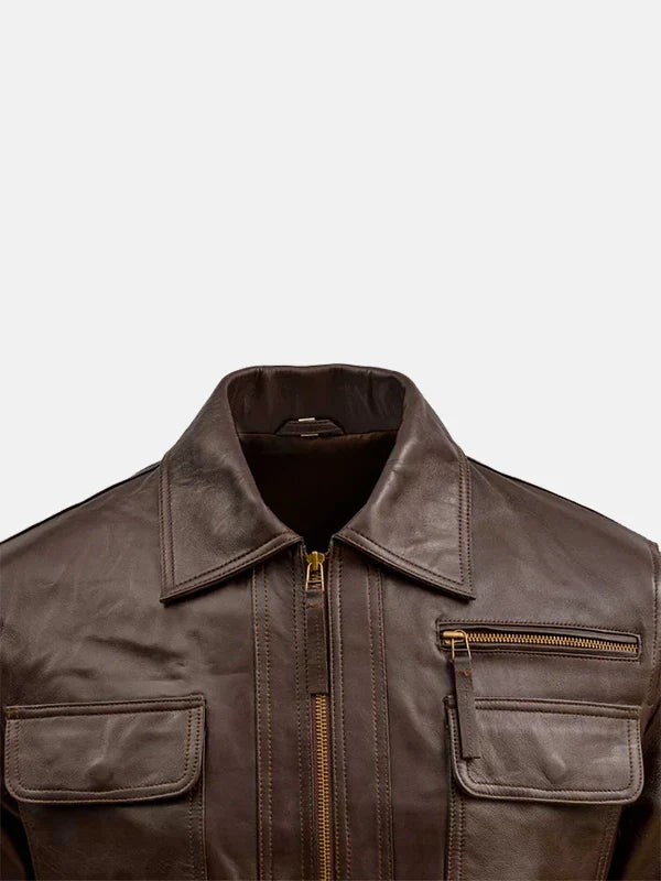 Men Sheep Brown Leather Jacket