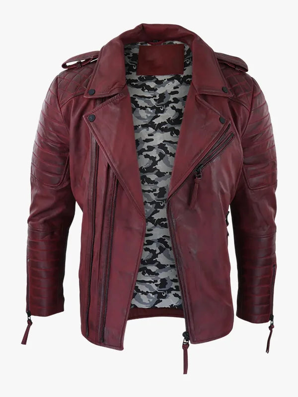 Men cross zip biker leather jacket